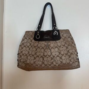 Coach Signature Brown Tote Bag with Dark Brown Trim with matching wallet